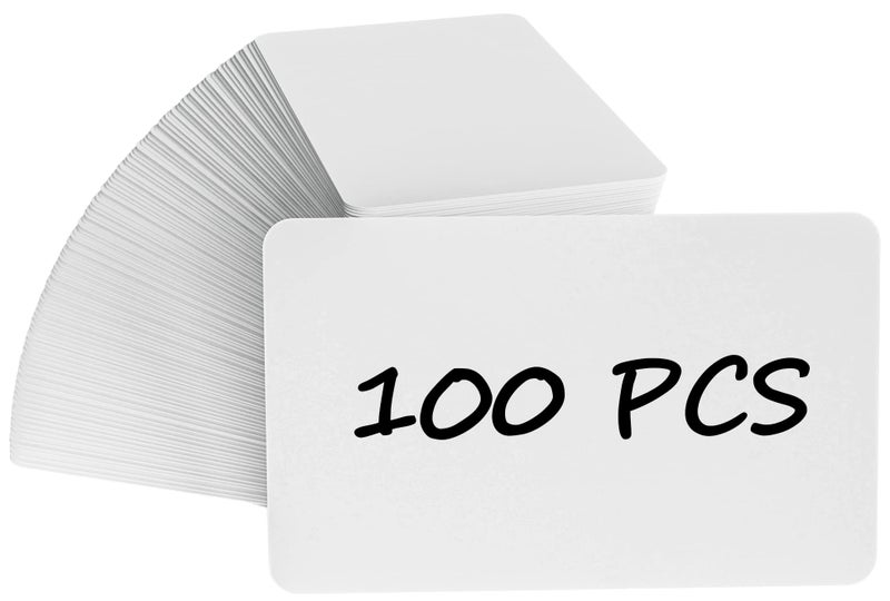 MaxGear 100Pcs Blank Business Cards, 3.5" x 2" Kraft Paper Note Card, 300 GSM White Cardstock, Thank You Cards, Small DIY Message Card for Business - Image 1