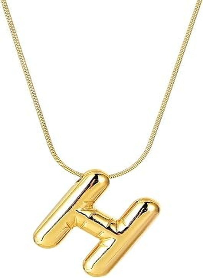 VIEN Bubble Letter Necklace for Women Chunky Balloon Letter Gold Initial Necklaces Gold-plated Plated Stainless Steel Necklace(H) - Image 2