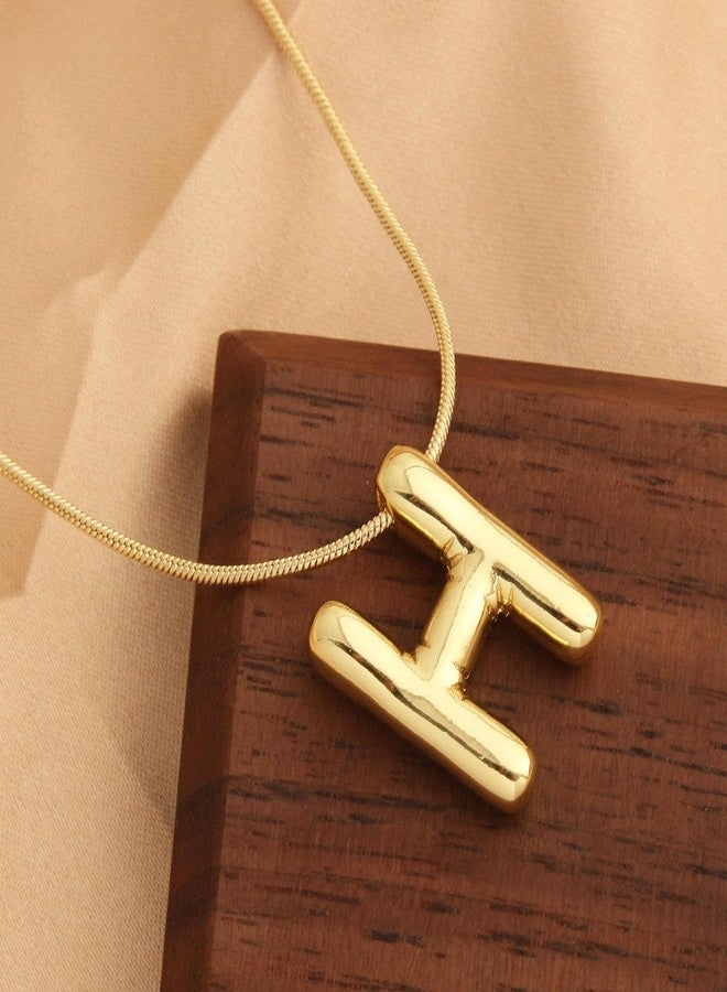 VIEN Bubble Letter Necklace for Women Chunky Balloon Letter Gold Initial Necklaces Gold-plated Plated Stainless Steel Necklace(H) - Image 3