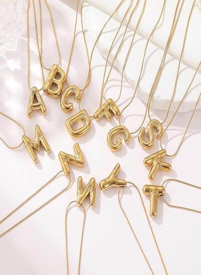 VIEN Bubble Letter Necklace for Women Chunky Balloon Letter Gold Initial Necklaces Gold-plated Plated Stainless Steel Necklace(H) - Image 4