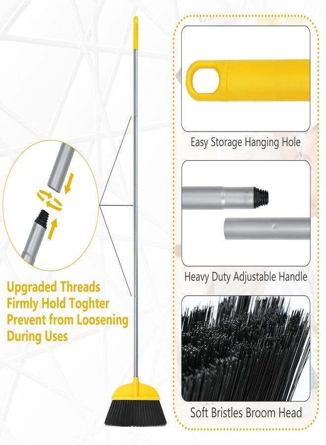 TreeLen Broom for Hardwood Floors Indoor Sweeping Brooms with Soft Bristles and 55” Long Handle for Tile Laminate Deck Hard Floor Cleaning-Yellow - Image 2