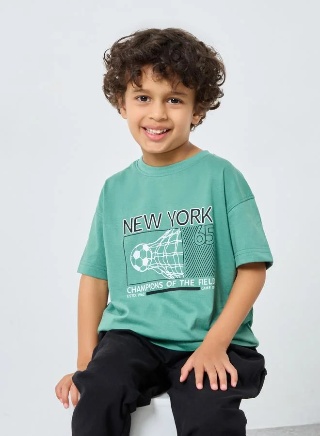 Styli Styli Boys Green Graphic Print Oversized T-Shirt