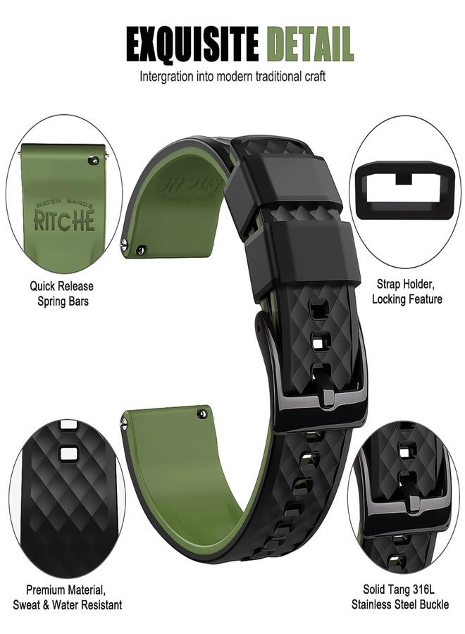 Ritche Christmas Gift Silicone Watch Bands 18mm 20mm 22mm 24mm Quick Release Rubber Watch Bands for Men, White Elephant Gifts, Stocking Stuffers For Men, Black / Army Green / Black, 18MM, Army - Image 2