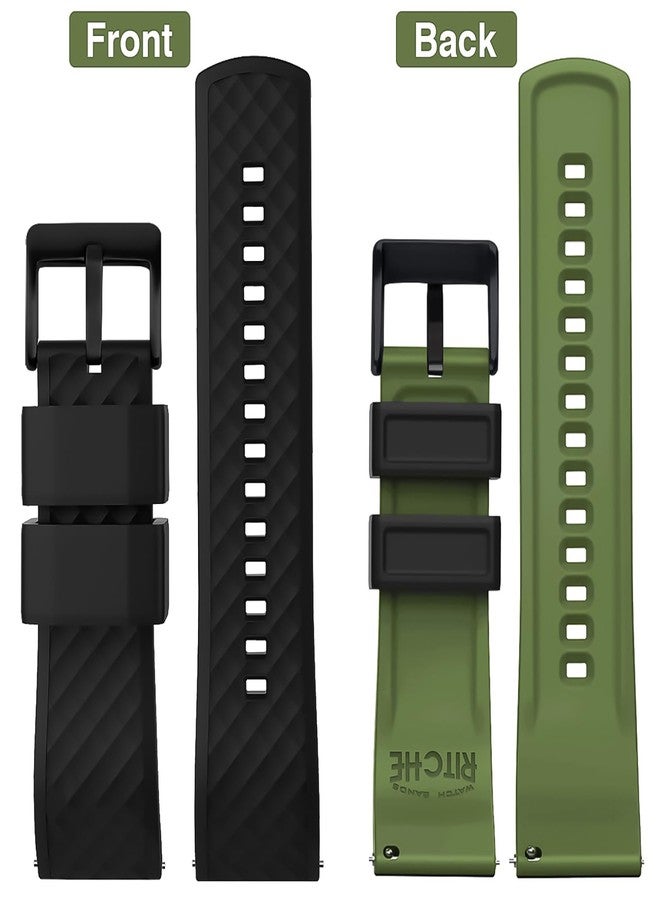 Ritche Christmas Gift Silicone Watch Bands 18mm 20mm 22mm 24mm Quick Release Rubber Watch Bands for Men, White Elephant Gifts, Stocking Stuffers For Men, Black / Army Green / Black, 18MM, Army - Image 4