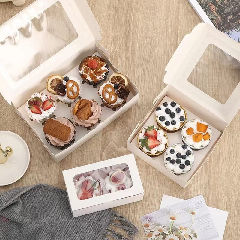 MonYouGe 30-Set Cupcake Boxes Bulk with Clear Display Window Hold 4 Standard Cupcakes, Disposable Food Grade White Cupcake Carrier Cupcake Container, Perfect for Cupcakes Muffins Cookies Pastries - Image 5