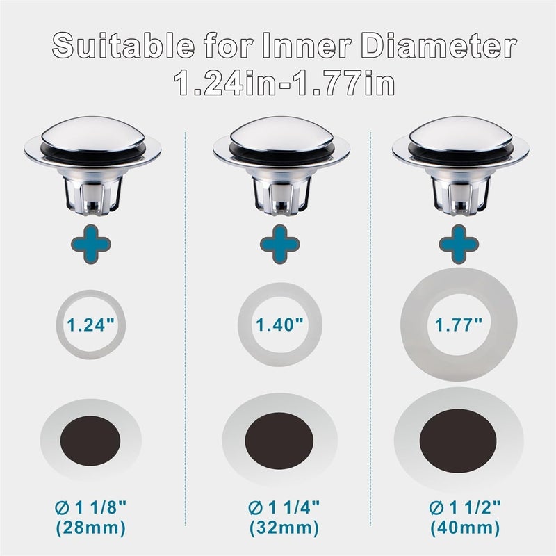 WELSAN Chrome Bathroom Sink Drain Stopper, Universal Pop-Up Drain Stopper Plug Strainer with Hair Catcher for 1 1/8"-1 1/2" Drain Hole,Anti-Clogging Filter Chrome Plated - Image 3