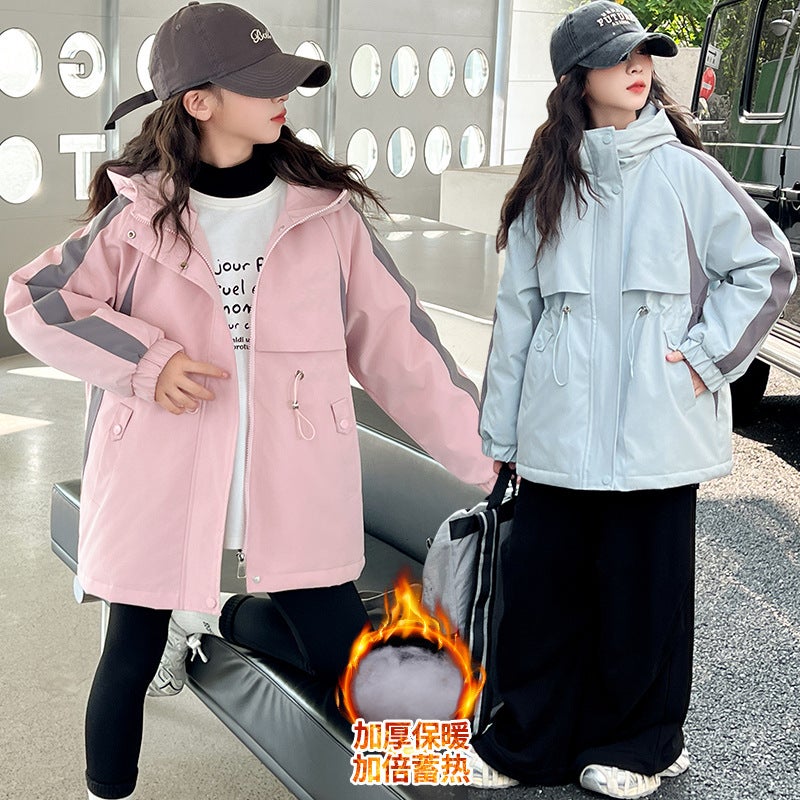 Winter New Girls Korean Version Of The Long Cotton Padded Windbreaker 2024 Children Warm Hooded Coat Tide - Image 3