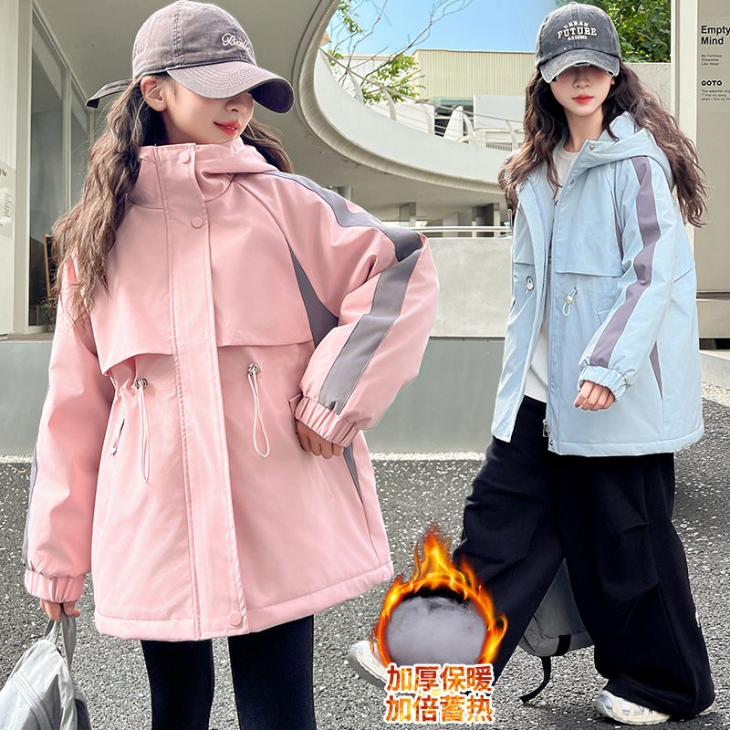 Winter New Girls Korean Version Of The Long Cotton Padded Windbreaker 2024 Children Warm Hooded Coat Tide - Image 2