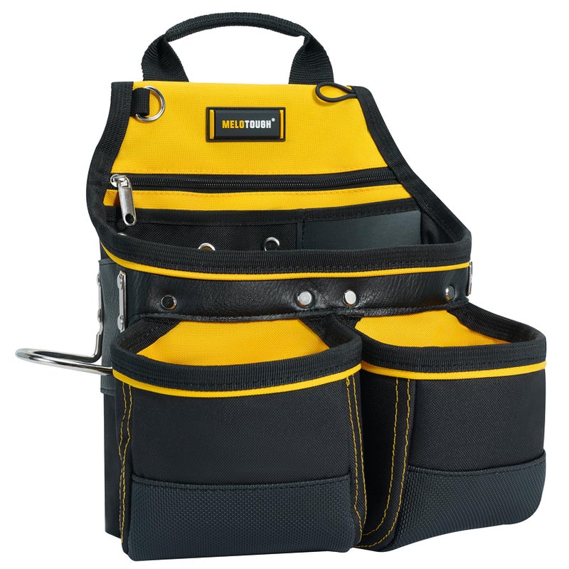 MELOTOUGH Carpenter Tool Pouch with 10 PocketsElectricianFramer Belt Bagwith Belt ClipTool Belt Pouch with Hammer Holder for RoofersConstructorsHandymanElectrician