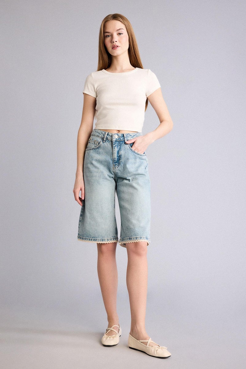 DeFacto Blue Woman Denim Normal Waist Jorts Casual - Image 5