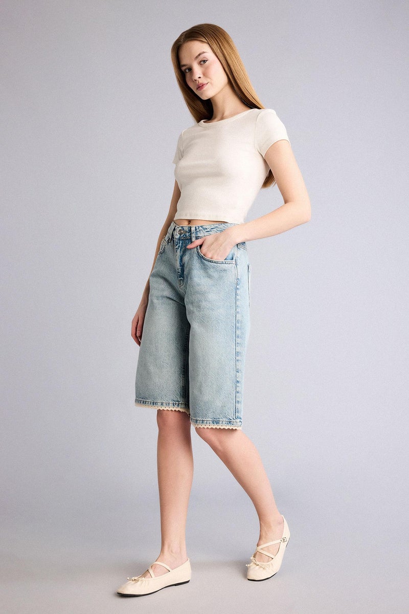 DeFacto Blue Woman Denim Normal Waist Jorts Casual - Image 4