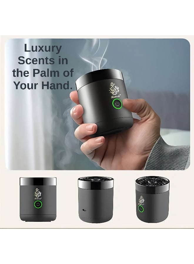 ARABIQO Mini Bukhoor Burner – Rechargeable Mini Bakhoor Burner, Portable Premium Electric Oud Incense Burner, USB Type-C Rechargeable Aroma Diffuser, Electronic Bakhoor Burner for Home, Car, Ramadan & Eid Gifts - Image 3