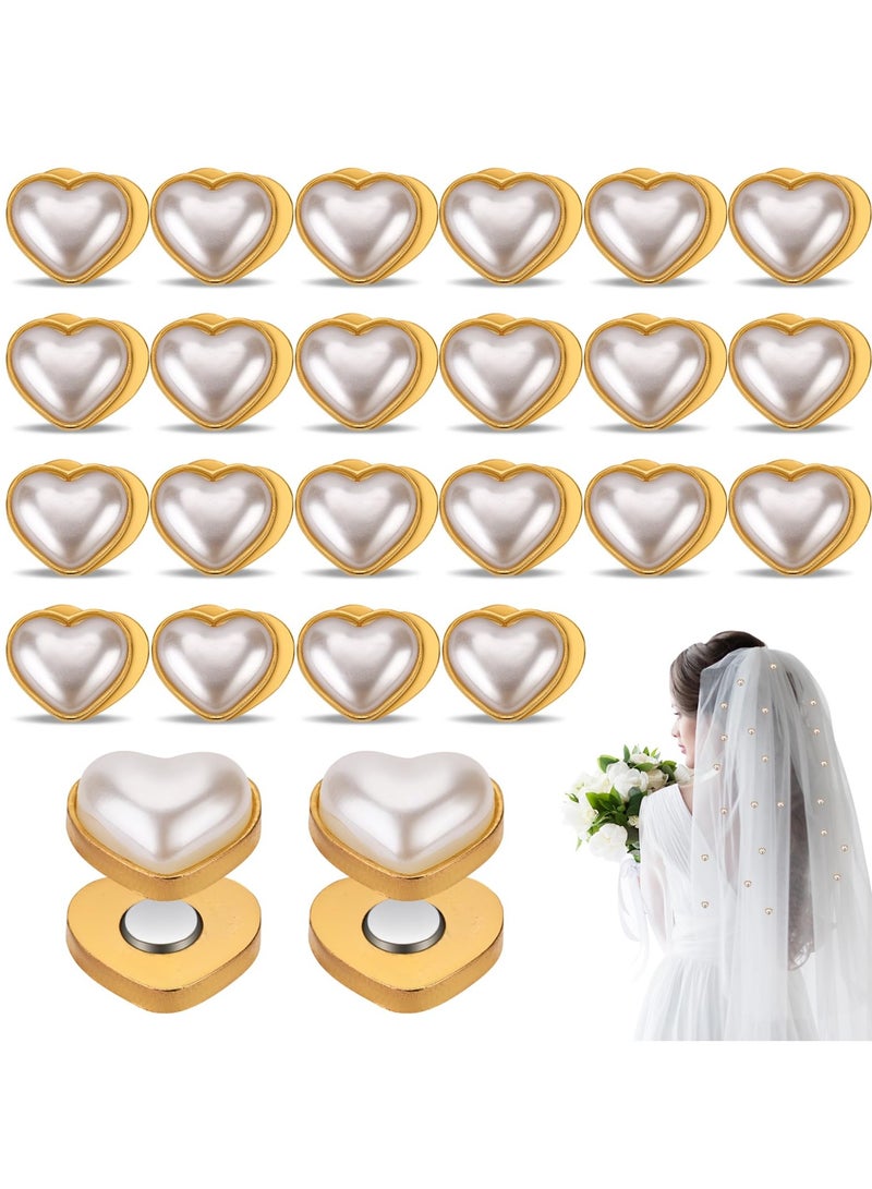 24pcs Veil Weights Wedding Magnetic Pearl, Double Sided Artificial Pearls Hijab Magnets, Heart Pearl Weights for bridal Women Girls, Clothing Scarves Dress Fabric Pins Decoration Elegant Veil - Image 1