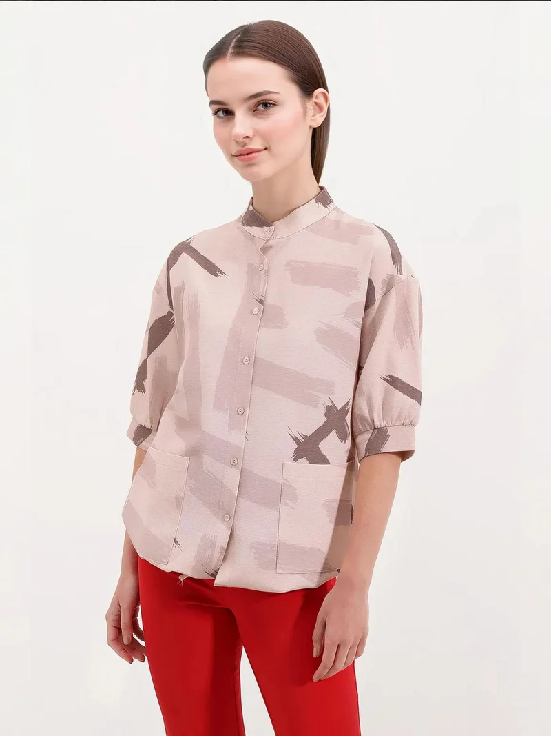 BIG DART BDART Abstract Print Loose Fit Shirt with Pocket