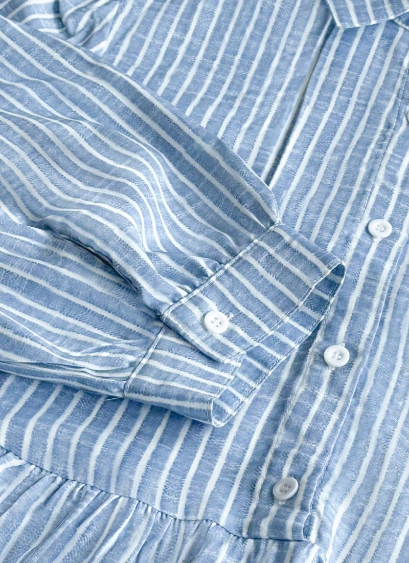 XNC Women's Blue and White Striped Shirt Maxi Dress 2026 Spring Fashion Collared Boho Breezy Print 3/4 Sleeve Long Dresses - Image 5