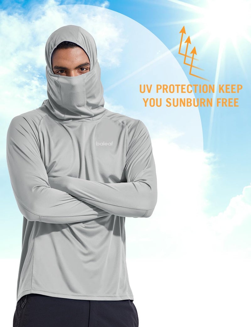 baleaf Men's Sun Protection Hoodie Shirt UPF 50+ Long Sleeve UV SPF T-Shirts with Mask Rash Guard Fishing Lightweight Gray Size XXL - Image 4