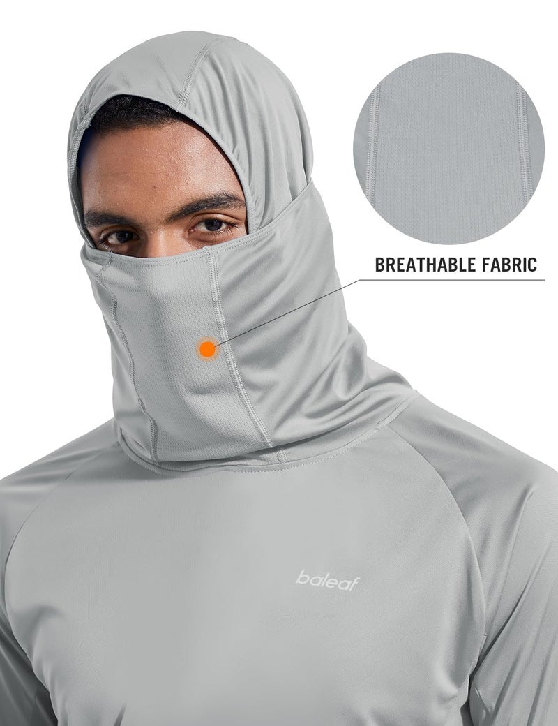baleaf Men's Sun Protection Hoodie Shirt UPF 50+ Long Sleeve UV SPF T-Shirts with Mask Rash Guard Fishing Lightweight Gray Size XXL - Image 2