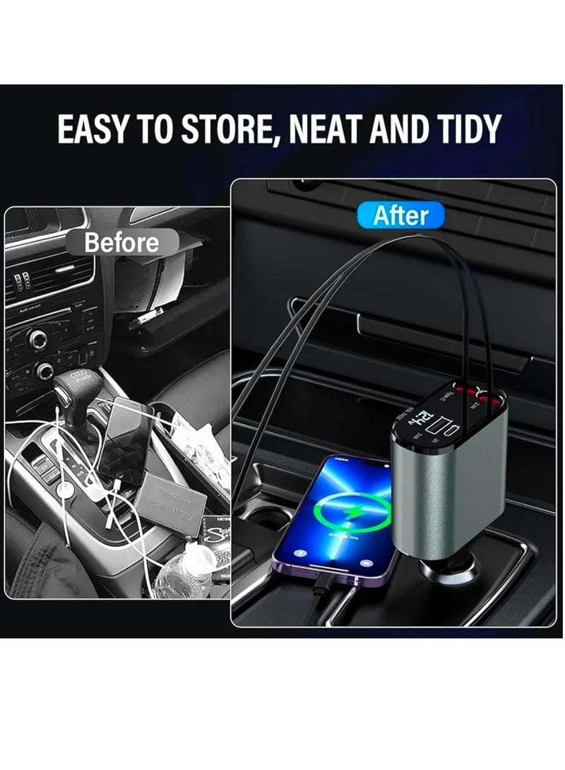 Genaric Multi-Port Car Charger with LED Display, 120W, USB-C and USB-A Port, PD3.0/QC3.0 Fast Charging, 4 Sync Ports - Image 4