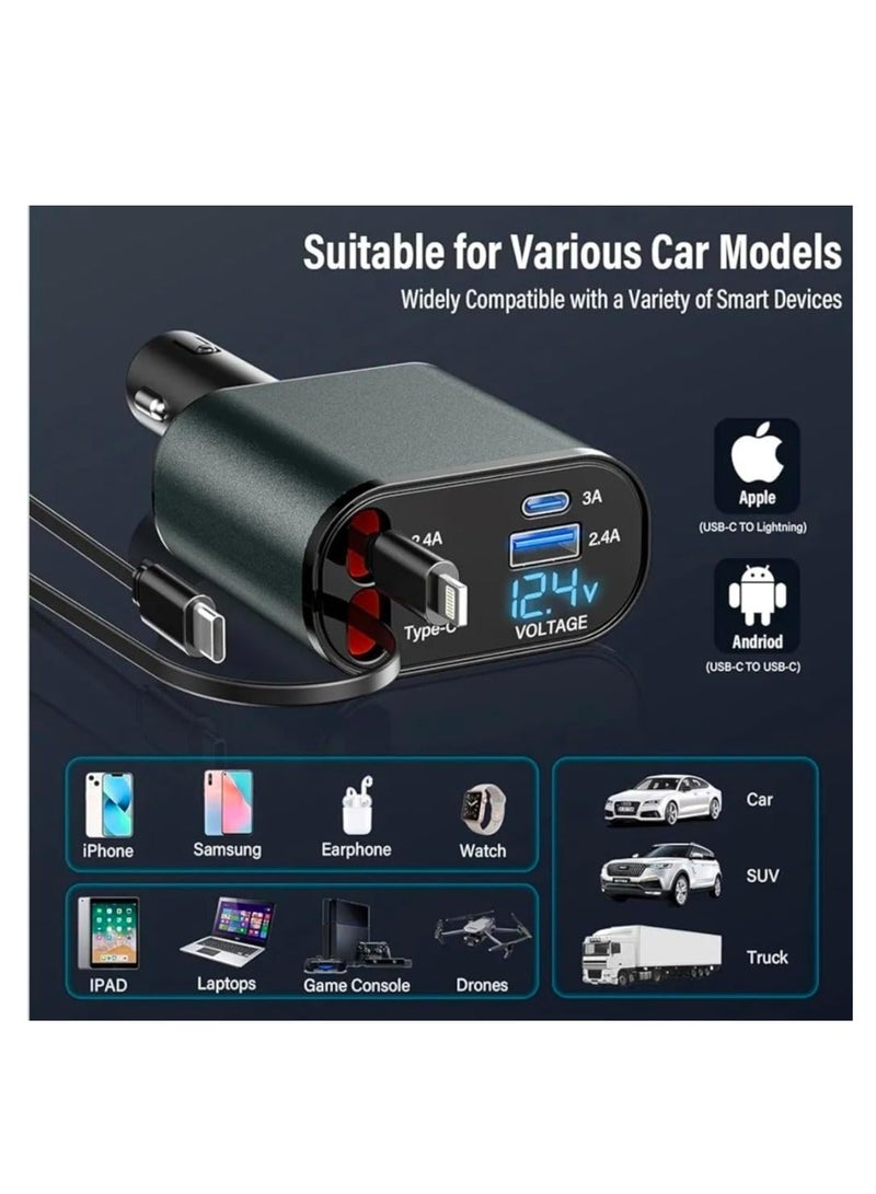 Genaric Multi-Port Car Charger with LED Display, 120W, USB-C and USB-A Port, PD3.0/QC3.0 Fast Charging, 4 Sync Ports - Image 5