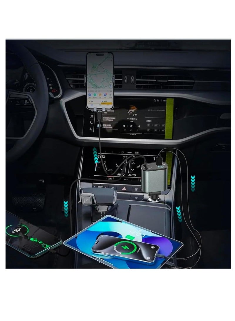 Genaric Multi-Port Car Charger with LED Display, 120W, USB-C and USB-A Port, PD3.0/QC3.0 Fast Charging, 4 Sync Ports - Image 2