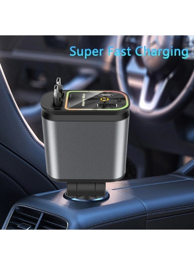 Genaric Multi-Port Car Charger with LED Display, 120W, USB-C and USB-A Port, PD3.0/QC3.0 Fast Charging, 4 Sync Ports - Image 1