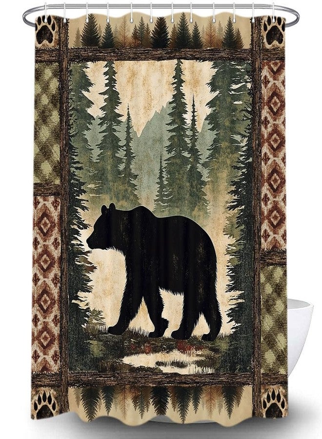 Uokiuki Cabin Bear Shower Curtain, Rustic Deer Hunting Decor Bath Curtains, Farmhouse Country Wooden Camping Forest Waterproof Fabric Bathroom Accessories Set, 47X64 inch with Hooks - Image 1
