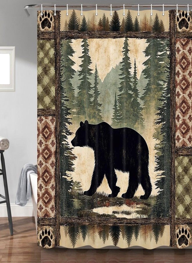 Uokiuki Cabin Bear Shower Curtain, Rustic Deer Hunting Decor Bath Curtains, Farmhouse Country Wooden Camping Forest Waterproof Fabric Bathroom Accessories Set, 47X64 inch with Hooks - Image 2