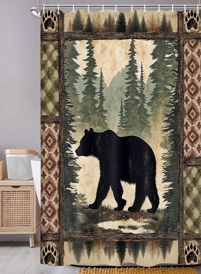 Uokiuki Cabin Bear Shower Curtain, Rustic Deer Hunting Decor Bath Curtains, Farmhouse Country Wooden Camping Forest Waterproof Fabric Bathroom Accessories Set, 47X64 inch with Hooks - Image 3