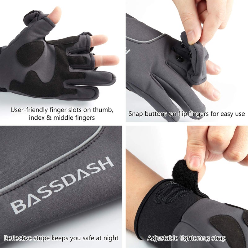 BASSDASH WintePro Insulated Fishing Gloves Water Repellent with Fleece Lining Cold Weather Winter Gloves for Men Women Ice Fishing Hunting Photography Hiking - Image 3