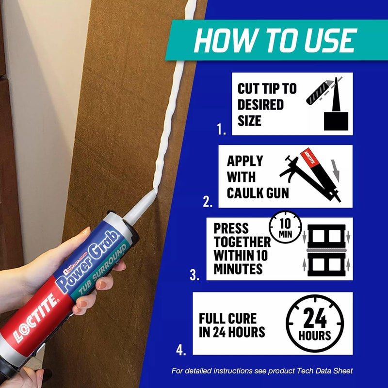 Loctite لاصق بناء محيط حوض الاستحمام باور جرب، 9 أونصة سائلة، عبوة واحدة - Image 2