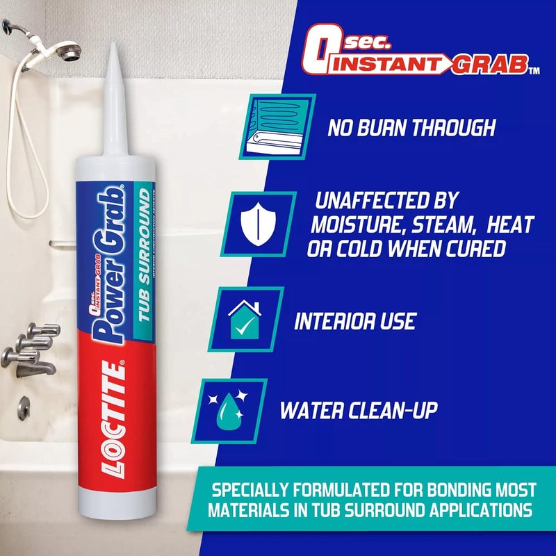 Loctite لاصق بناء محيط حوض الاستحمام باور جرب، 9 أونصة سائلة، عبوة واحدة - Image 4