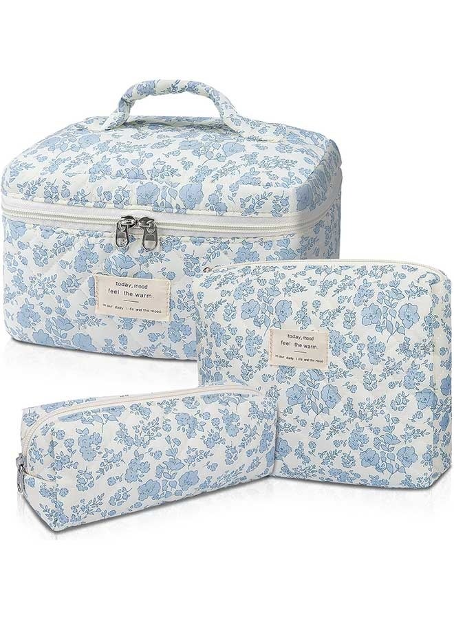 RAWAID Makeup Bag Large Quilted Cosmetic Bag Big Floral Make Up Bag for Women Girls Cute Cotton Makeup Bag Set Flower Travel Toiletry Organizer Bag - Image 1