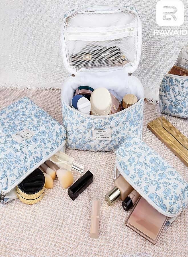 RAWAID Makeup Bag Large Quilted Cosmetic Bag Big Floral Make Up Bag for Women Girls Cute Cotton Makeup Bag Set Flower Travel Toiletry Organizer Bag - Image 5