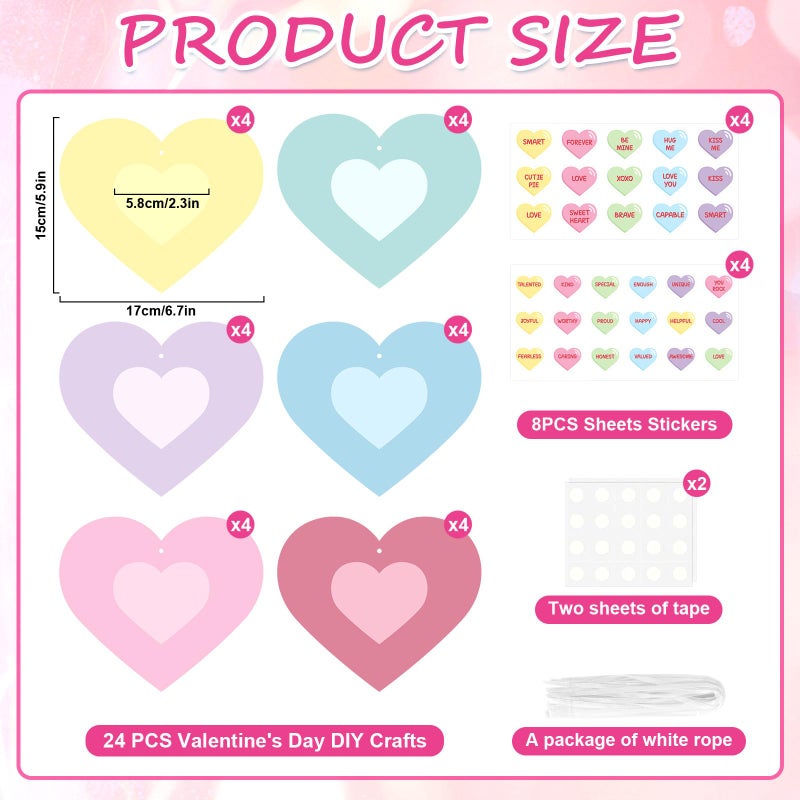 Sereliy 24 PCS Valentine's Day Picture Frame Ornaments Paper Heart DIY Photo Frame Craft Set Hanging Decorations for School Classroom Activity Decor Supplies (Heart) - Image 2