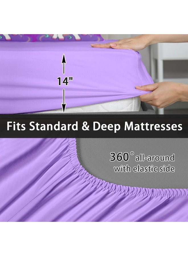 WeCozy 7 Pcs Queen Size Comforter Set with 2 Pillowcases & 2 Shams, Cute Unicorn Purple Space Bedding Set for Kids and Adults, Animal Rainbow Horse Bed in a Bag with Flat Sheet and Fitted Sheet  - Image 5