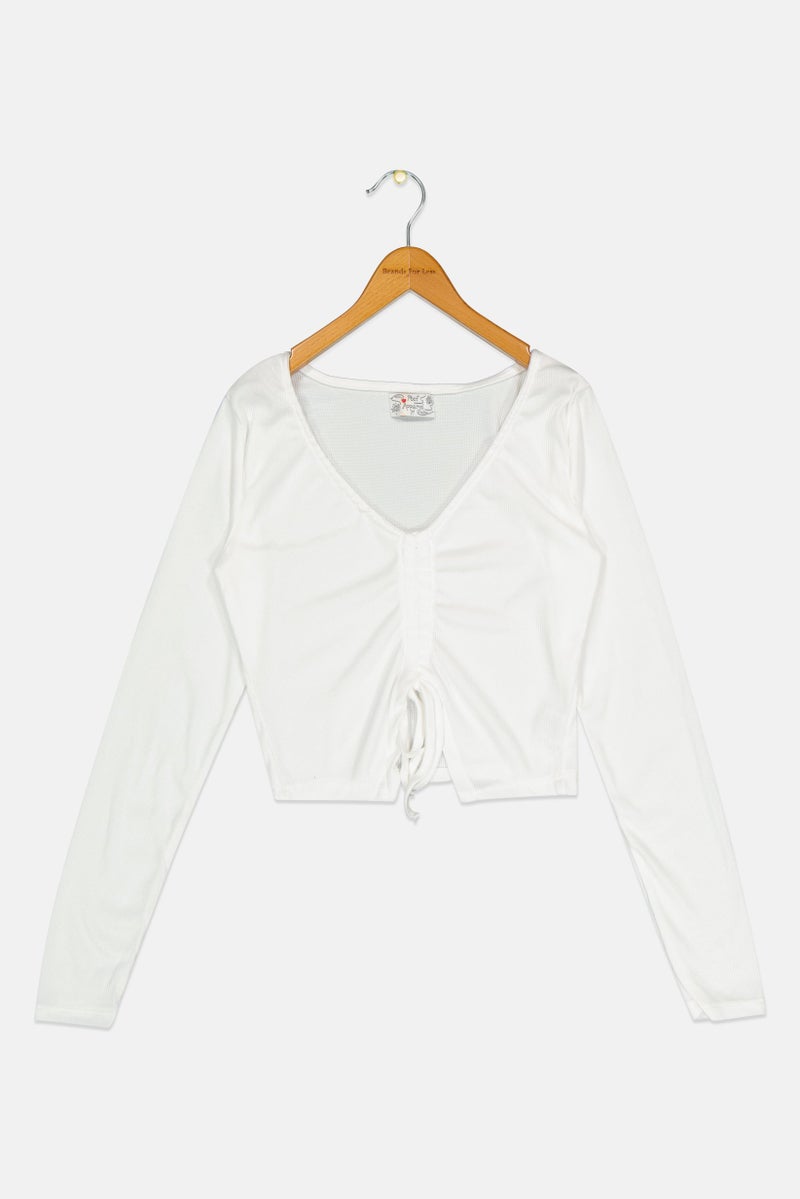 POOF Kids Girl Textured Long Sleeves Top, White - Image 2