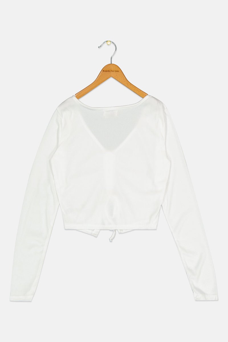 POOF Kids Girl Textured Long Sleeves Top, White - Image 3