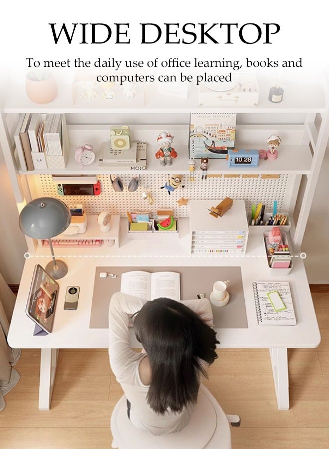 Spides Double K Shaped Computer Desk Multifunctional Gaming Desk with Storage Shelves and Pegboard Ergonomic PC Desktop Computer Gaming Table with 2 Tier Sturdy Metal Frame Large Study Writing Workstation Table for Home Office,Study, Work - Image 2