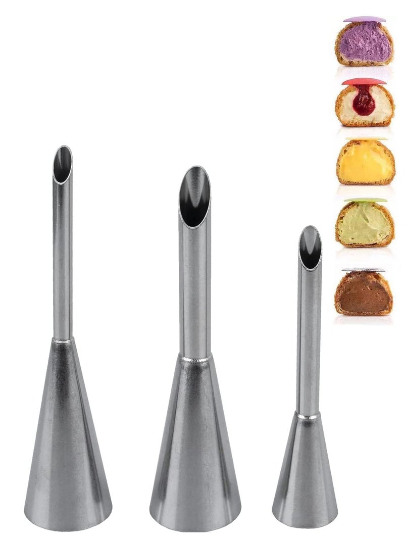 Bmaacye Cream Puff Filling TipEclair Piping TipLong Puff Nozzle Tip Decorating Tool for DonutsCupcakesPastry3 Pcs 