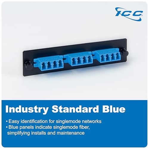 ICC LC-LC Fiber Optic Adapter Panel, LGX Compatible, 12 Fibers, Singlemode, Blue 94V-0 Adapters, Push Fasteners, Black Steel - Image 4