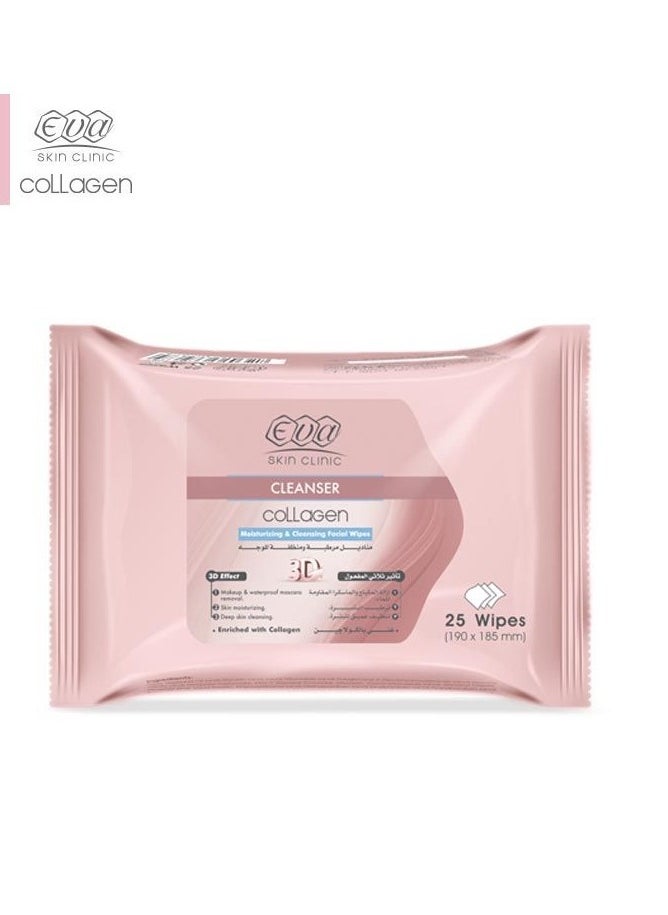 Eva Collagen Moisturizing And Cleansing Facial Wipes 25 Wipes  - Image 3