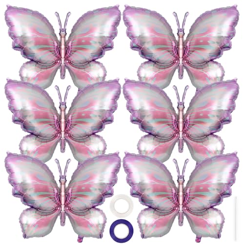 YOTHORN 6 Pieces Purple Butterfly Balloons Butterfly Foil Mylar BalloonsButterflies Baby Shower Decoration for Butterflies Themed Party Wedding Birthday Party Baby Shower Decorations SuppliesPurple - Image 1
