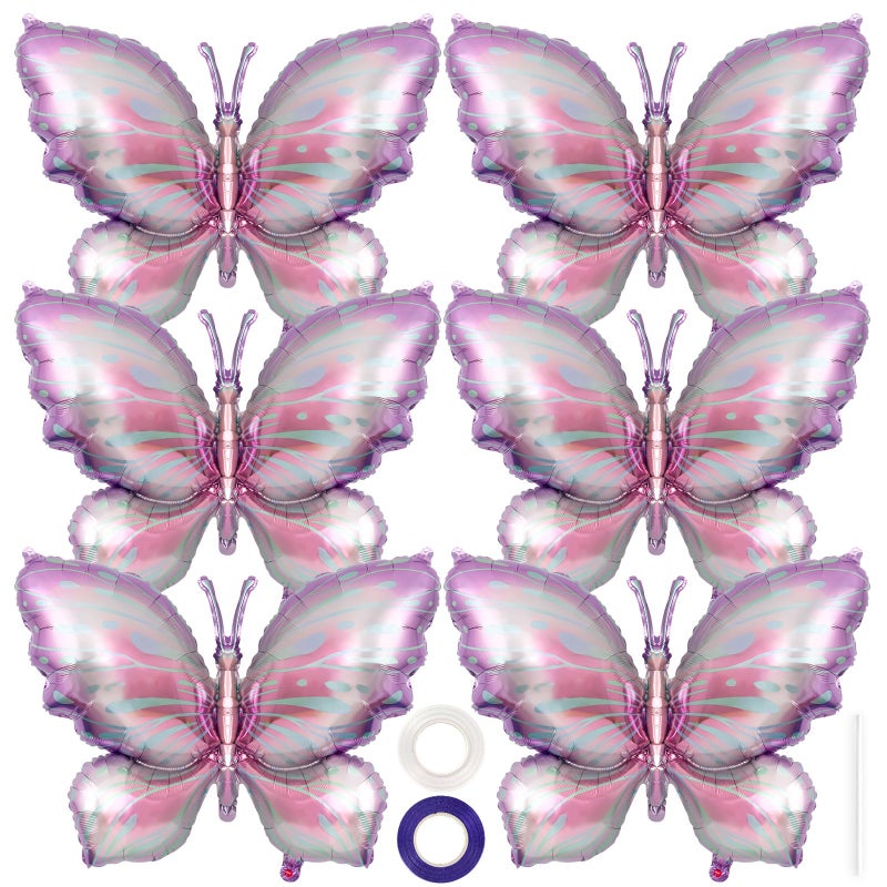 YOTHORN 6 Pieces Purple Butterfly Balloons Butterfly Foil Mylar BalloonsButterflies Baby Shower Decoration for Butterflies Themed Party Wedding Birthday Party Baby Shower Decorations SuppliesPurple - Image 2