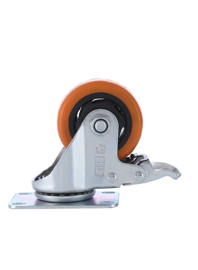 BMB tools 2-Piece 100mm Orange PVC Medium Duty Caster Double Ball Bearing - Swivel with Brake - Plate - Image 3