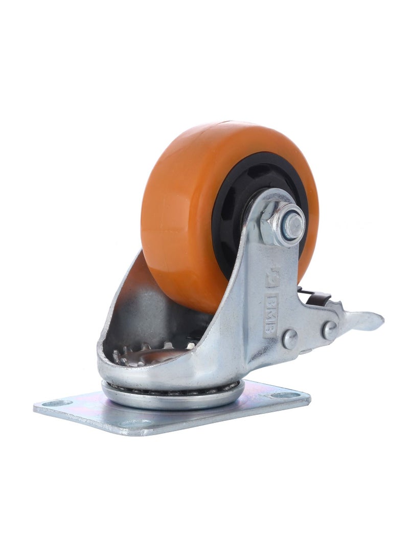 BMB tools 2-Piece 100mm Orange PVC Medium Duty Caster Double Ball Bearing - Swivel with Brake - Plate - Image 2