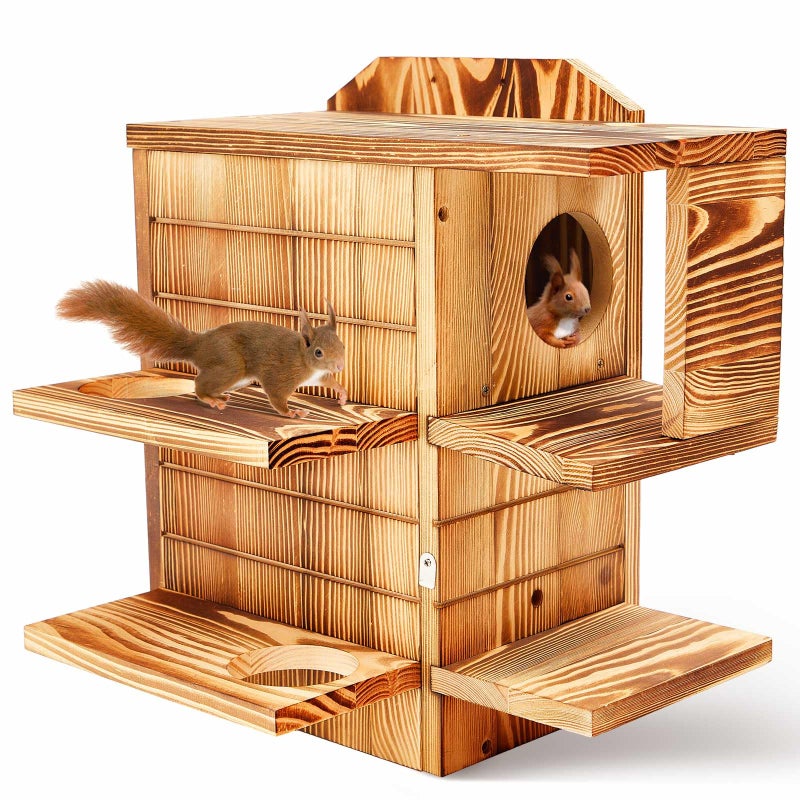 Memorywuu Large Squirrel Family House Predator Guard for Outside with Multi Dual-Layer Platform Squirrel Wooden Nesting Box for Breeding Living, Year-Round Shelter and Nesting Place - Image 1
