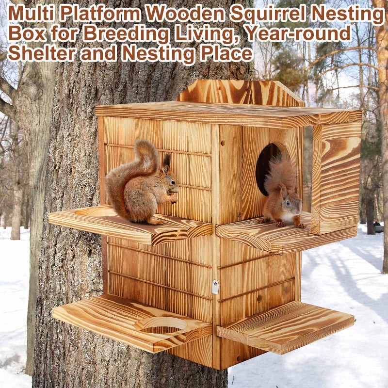 Memorywuu Large Squirrel Family House Predator Guard for Outside with Multi Dual-Layer Platform Squirrel Wooden Nesting Box for Breeding Living, Year-Round Shelter and Nesting Place - Image 4