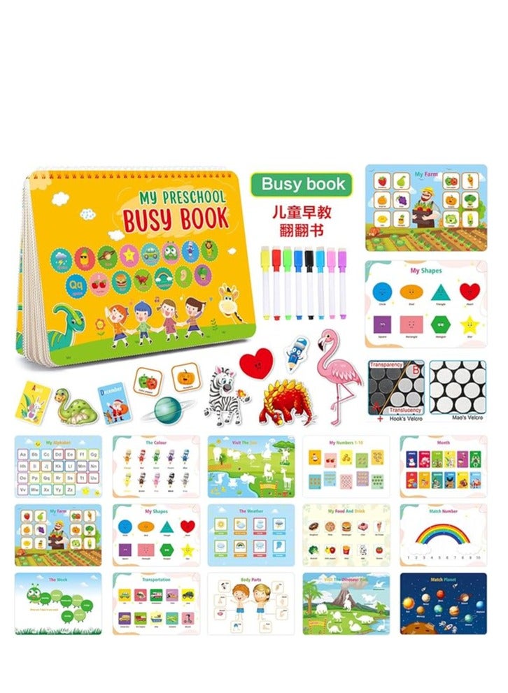 Montessori Preschool Busy Book for Toddlers Ages 3 and Up Preassembled-Preschool Learning Activities Homeschool Montessori Toys-Gifts for 3-5Year Old Kids Birthday Gifts (02#Yellow)  - Image 1