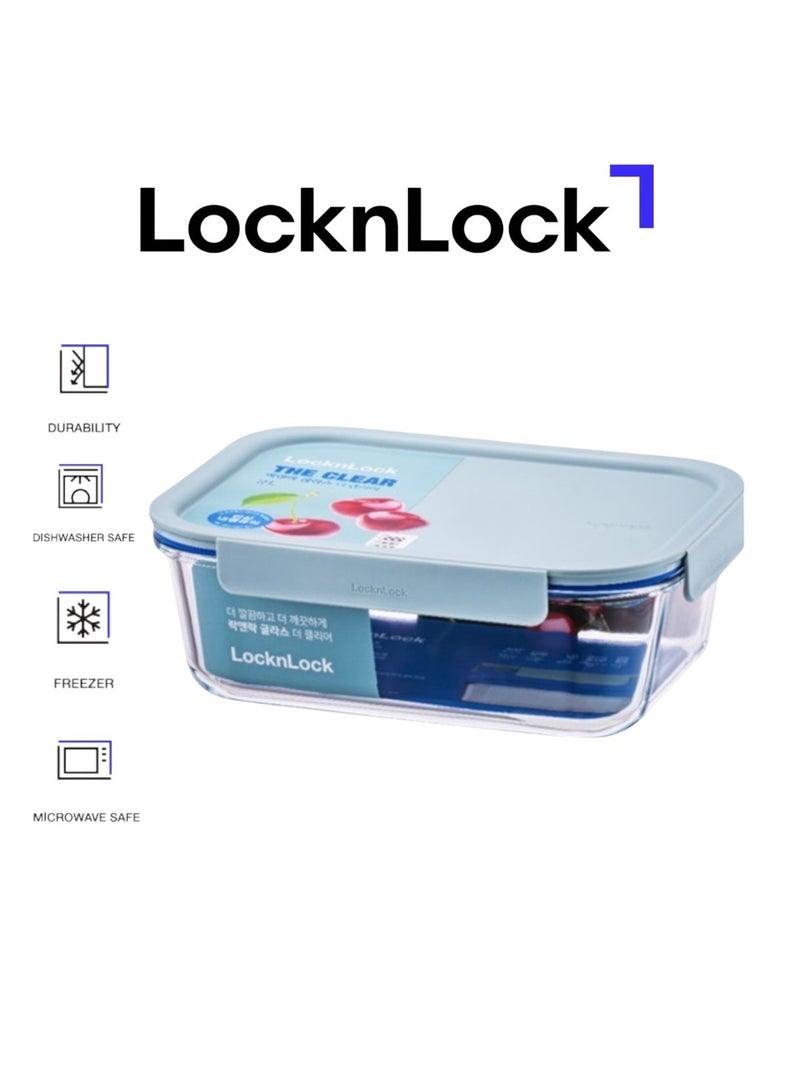 LocknLock حاوية تخزين طعام زجاجية مستطيلة شفافة 380 مل - متينة، محكمة الإغلاق، مقاومة للحرارة - Image 1