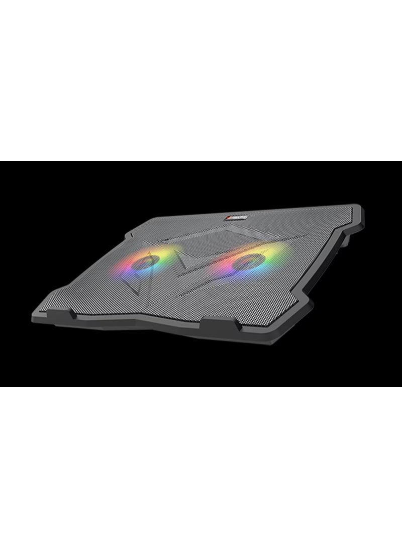 MEETION CP2020 RGB Laptop Cooling Pad – Quiet Dual Fans, Adjustable Stand, 2 USB Ports, Fits Up to 14-Inch Gaming Laptops  - Image 2